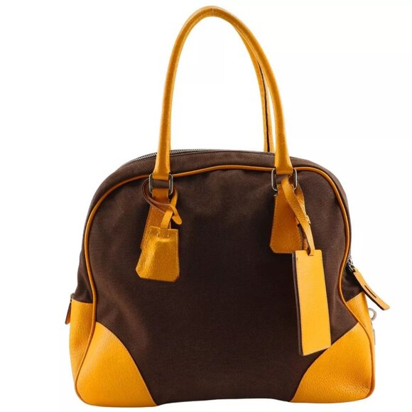 PRADA Mini Boston Tote Bag Brown canvas Women - Picture 1 of 12